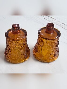 Amber Floral Glass Candle Holders - Decorative Set